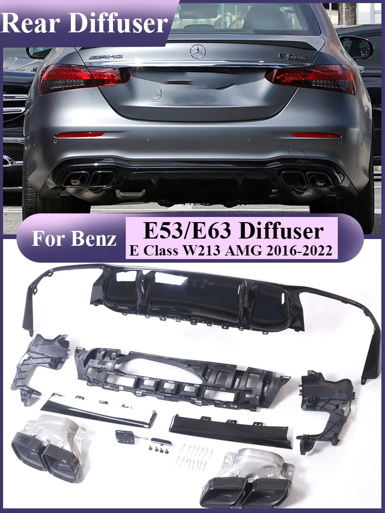 Rear Bumper Diffuser with Exhaust Tips Black Sliver For Mercedes Benz E Class W213 E53 E63 Body Kit AMG Accessories 2016-2022