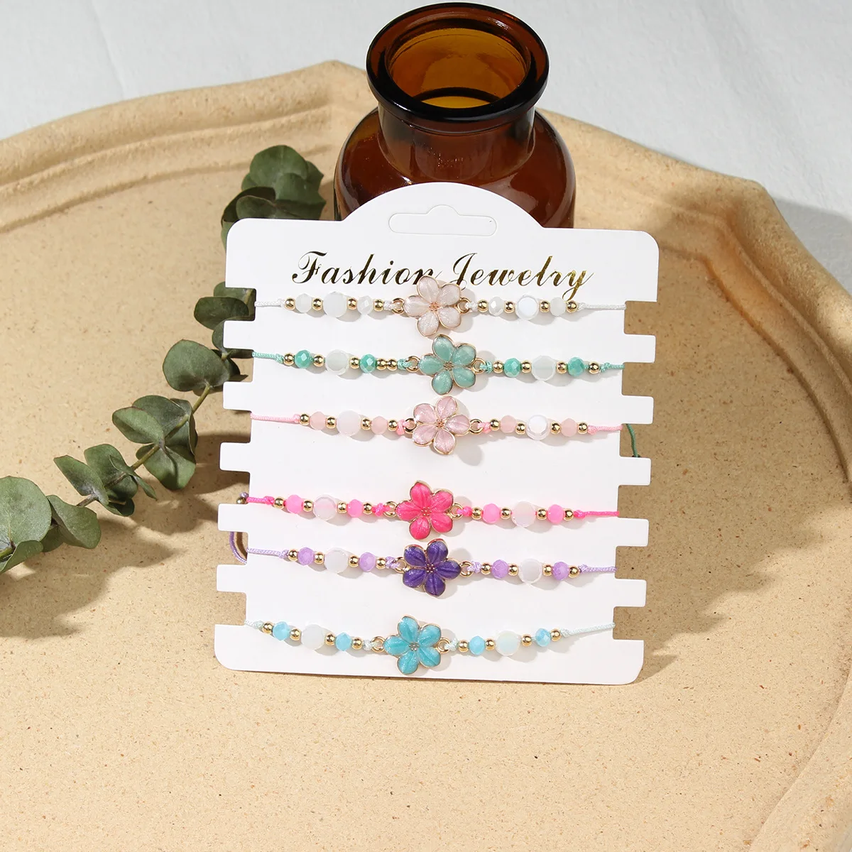6/12 قطعة/الحزمة المينا زهرة Charms سوار مجموعة خرز زاهي الألوان حبل مضفر قابل للتعديل اليدوية سوار مجموعة للنساء مجوهرات #3