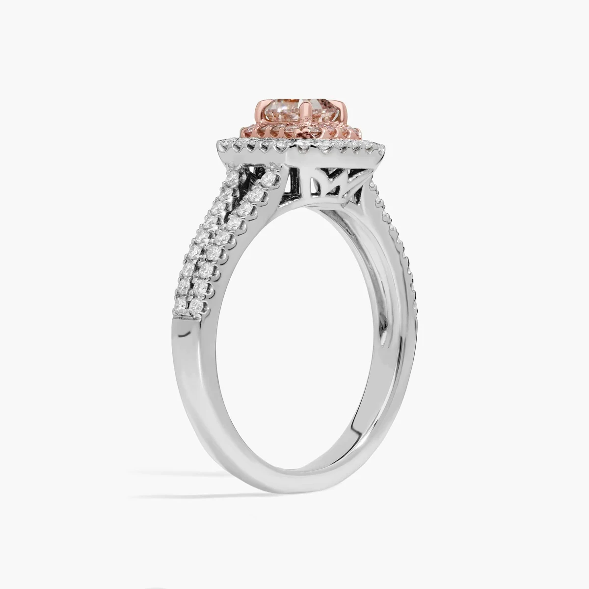 Fancy Pink Cushion Cut Diamond Engagement Ring Luxury 18K White Gold Double Halo Lab Grown Diamond Ring Promise Gift