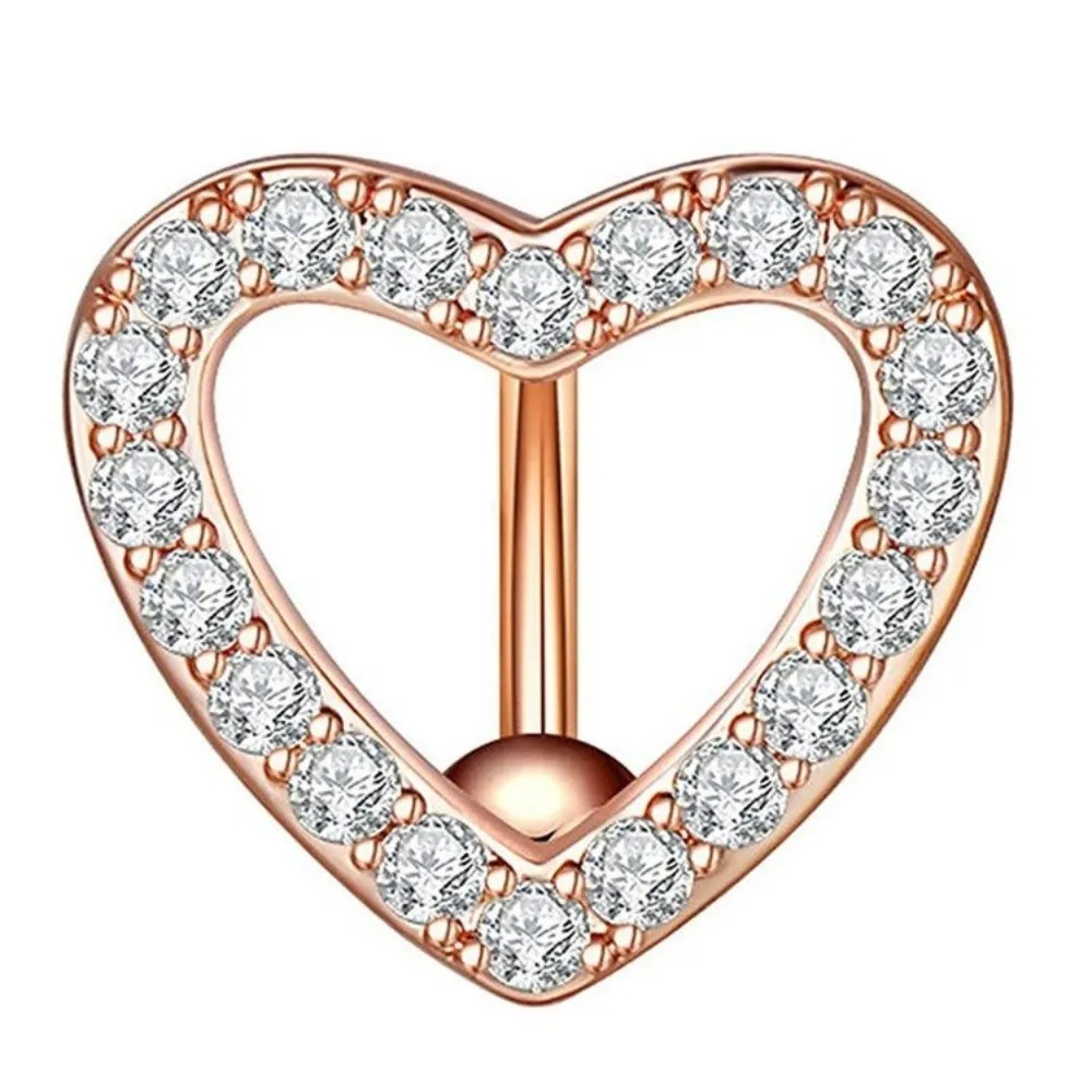 Gift Stainless Steel Navel Barbell Jewelry Sparkling Rhinestone Heart Belly Button Ring Unique Individual Navel Ring Summer