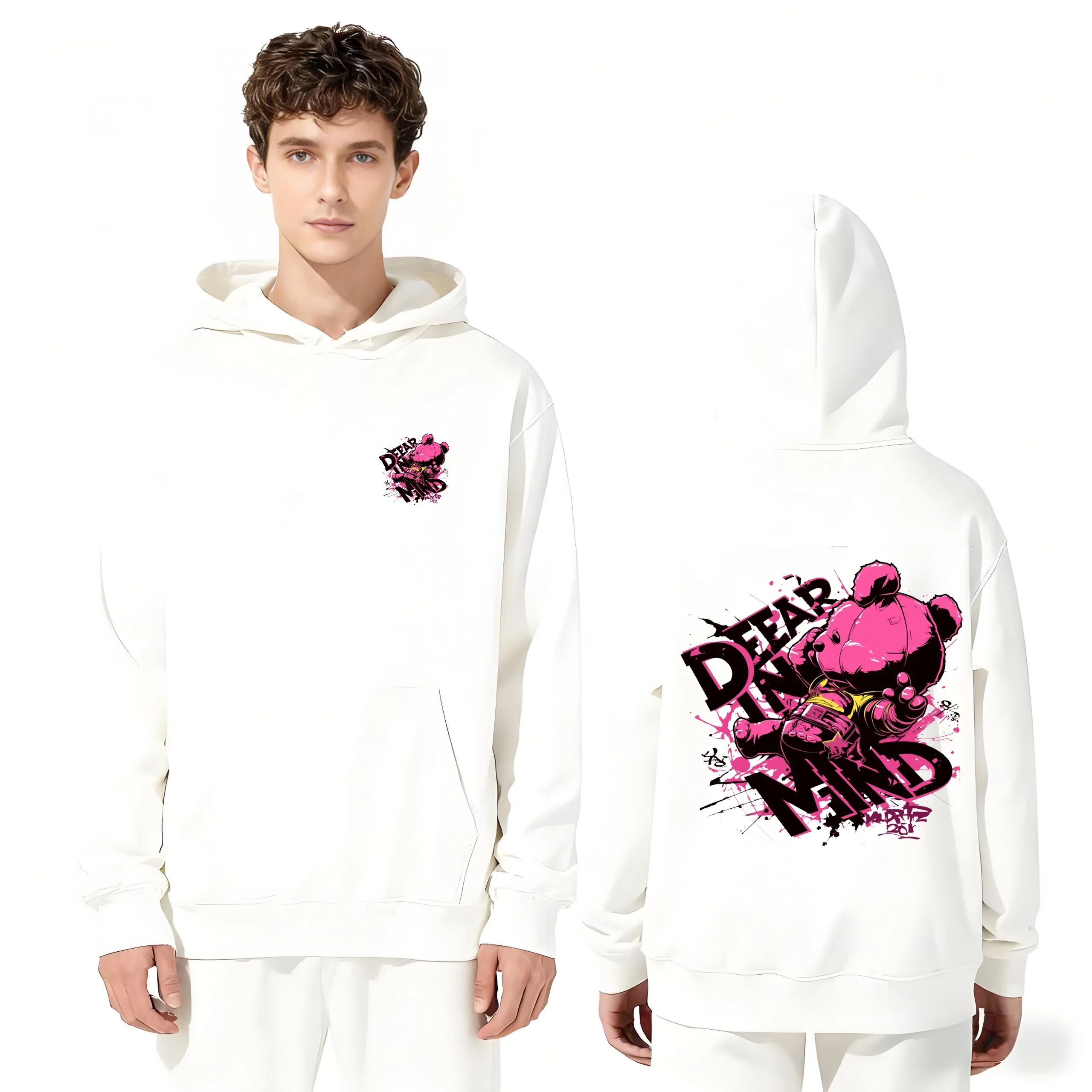 

Новинка 2025 года, толстовка с принтом медведя DEAR WAND, 330 г, тяжелая толстовка унисекс, повседневная уличная одежда, толстовка для мужчин и женщин, модный пуловер