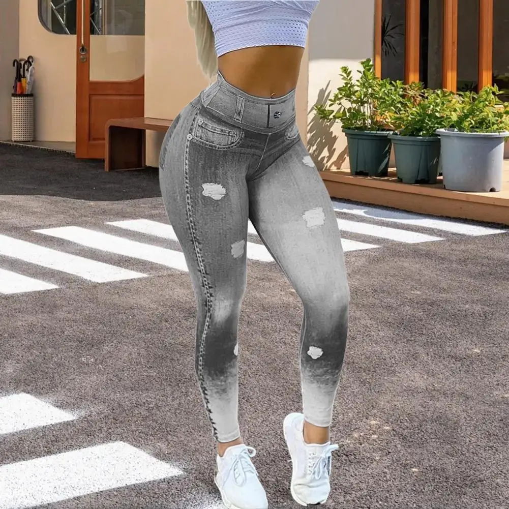Soft Fabric Leggings Women Leggings High Waist Slim Soft Stretchy Yoga Pants Hip Lift Imitation Jeans Pants Casual Activewear