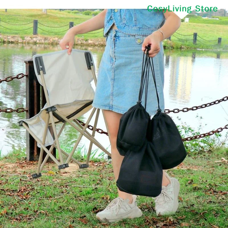 Portable Picnic Cookware Mesh Bag Outdoor Camping Storage Protective Bags Drawstring Pocket BBQ Water Cups Tableware Organizer