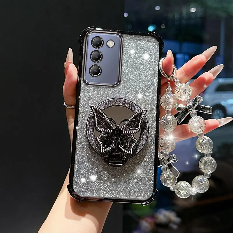 

Чехол для телефона Y18 Nice Butterfly Bracket Lanyard Plating для Vivo Y100 Y21D Y31 V50 V50Lite Y400Pro Y18 V60 V60Lite