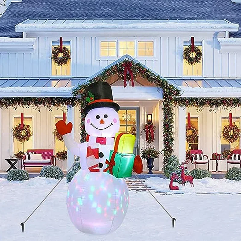 5FT Christmas Inflatables Outdoor Decorations, Inflatable Baseball Snowman Blow Up Yard Decorations with Colorful LED Lights