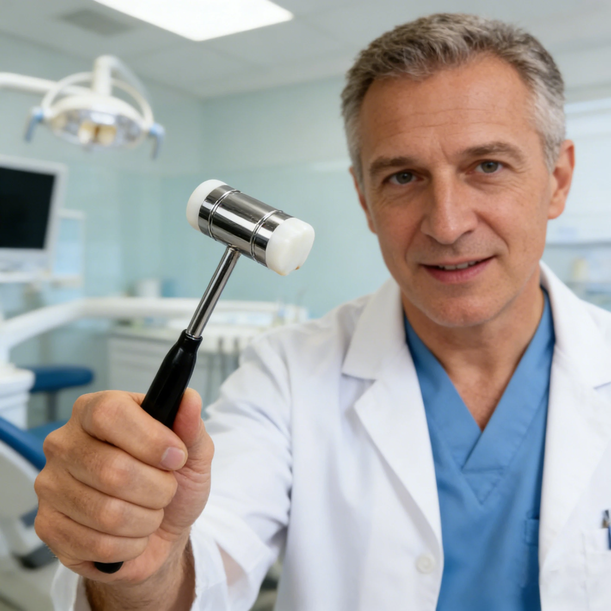 Dental Instruments, Bone Hammers, Extraction Tools, Double Headed Stainless Steel Rubber Handle Hammer