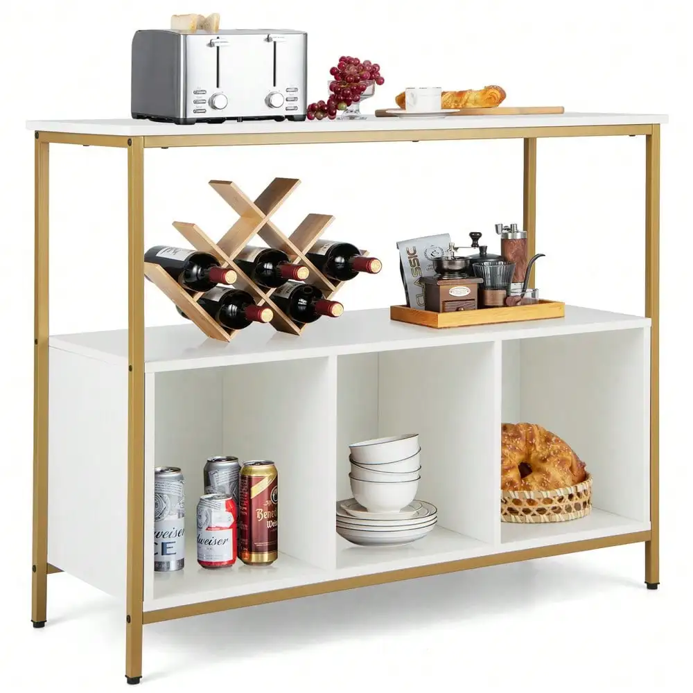 

Sideboard Kitchen Storage Cabinet Open Shelf w/ 3 Compartments White