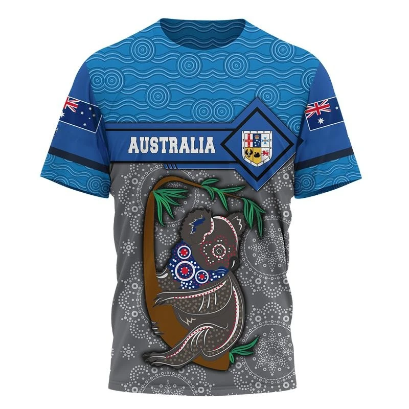 Australian National Emblem Flag T-shirt Men's Clothing   Fashion Kangaroo Print Short Sleeve T Shirt 2025 Summer Football Tee