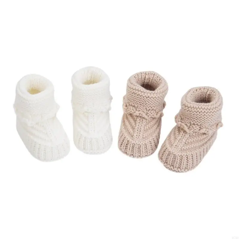 97BE Baby Booties newborns First Walkers Soft Knit Shoes Elegant Knit Baby Booties Comfortable Wearing for Infant Boy & Girls view 2