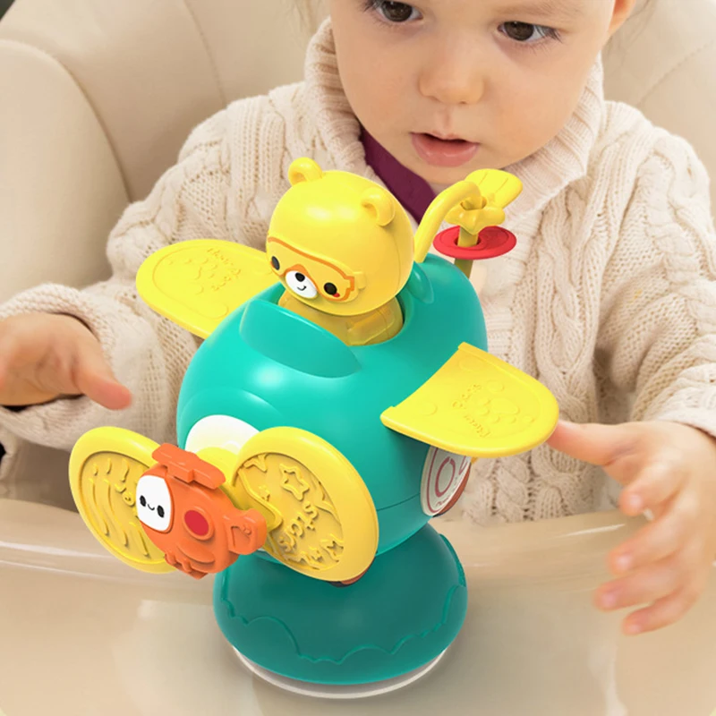 Baby Montessori Suction Cup Toy Spinner Rotating Rattle Cartoon Car High Chair Activity Sensory Fidget Toy for Infant 6 12 Month