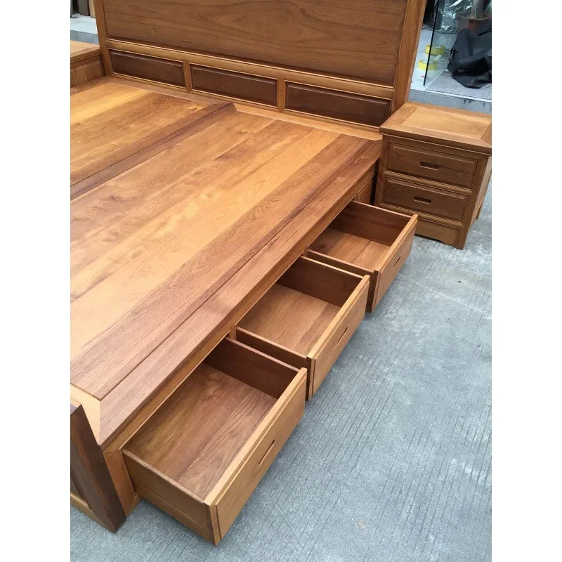 Teak, solid wood, large bed, full pomelo, box, bed