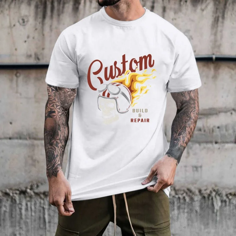 Custom Flame Skull Helmet Heat Transfer White Ink Iron - on, Suitable for T - shirts, Canvas Bags, Trendy Street Style,