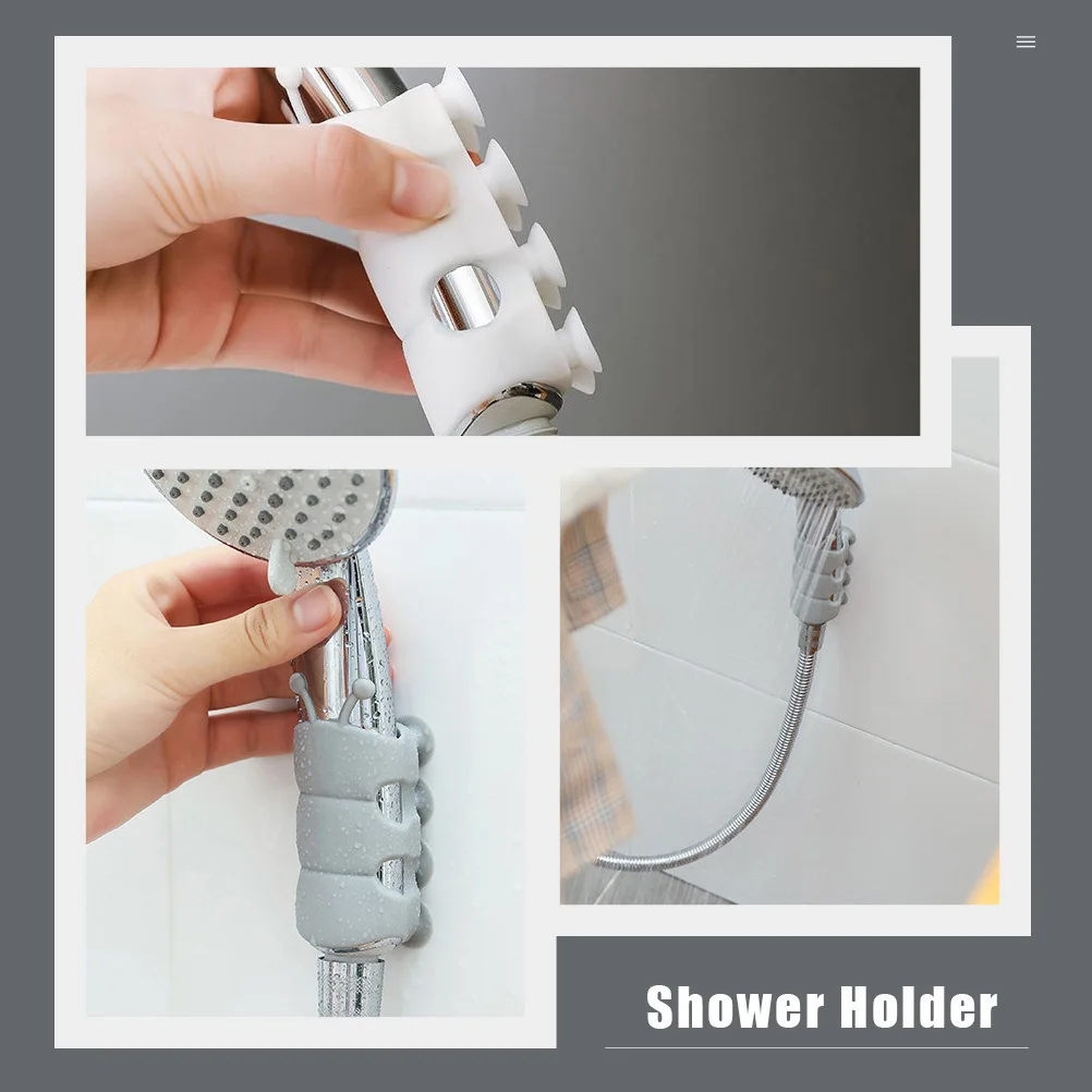 

4Pcs Suction Cup Shower Holder Bathroom Silicone W Adapter Gray White 2Each Removable Reusable Wall Mount H held Practical