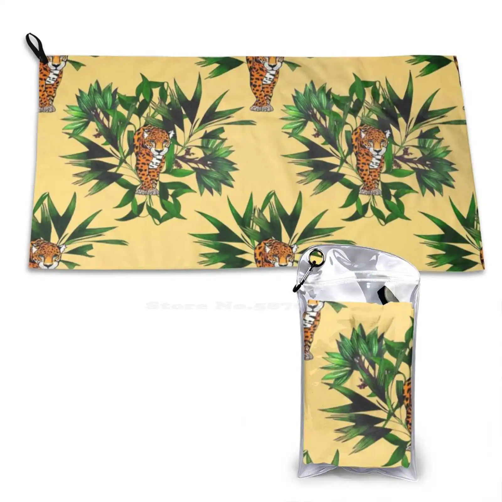 Custom Soft Sport Towels Home Outdoor Palm Green Ocher Wild Plant Beast Energetic