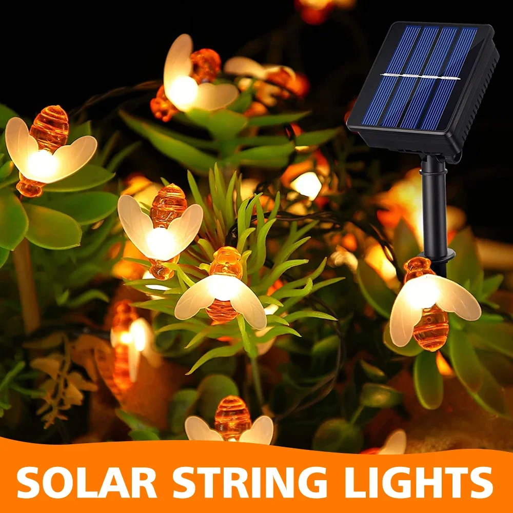 Solar String Lights 3D Transparent Bee Bulb Design Solar Powered Charge Lamp for Auto Work Lamp for Home Countyard Garden