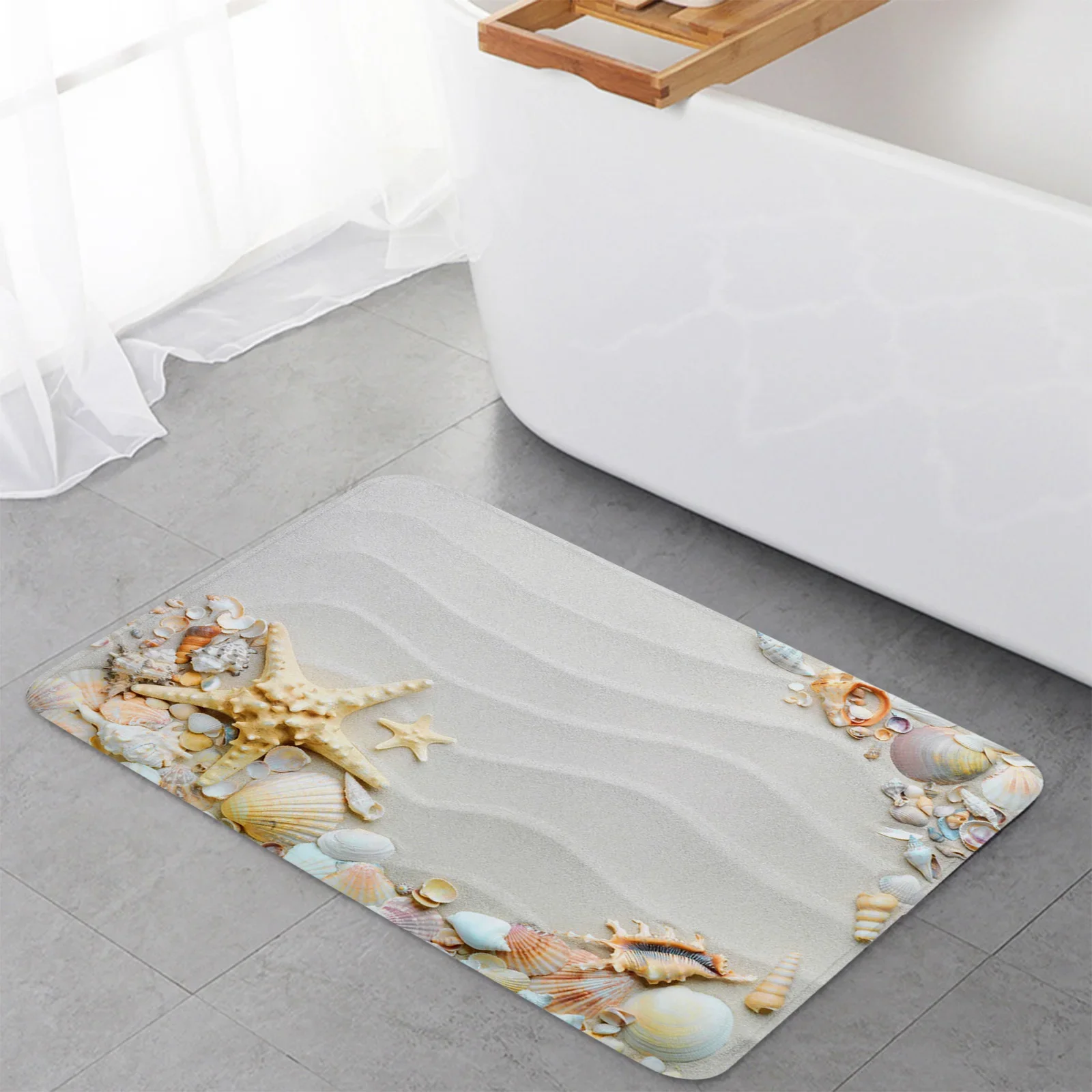 Beach Sand Waves Starfish Shell Conch Kitchen Doormat Bedroom Bath Floor Carpet House Hold Carpet Door Mat Area Rugs Home Decor