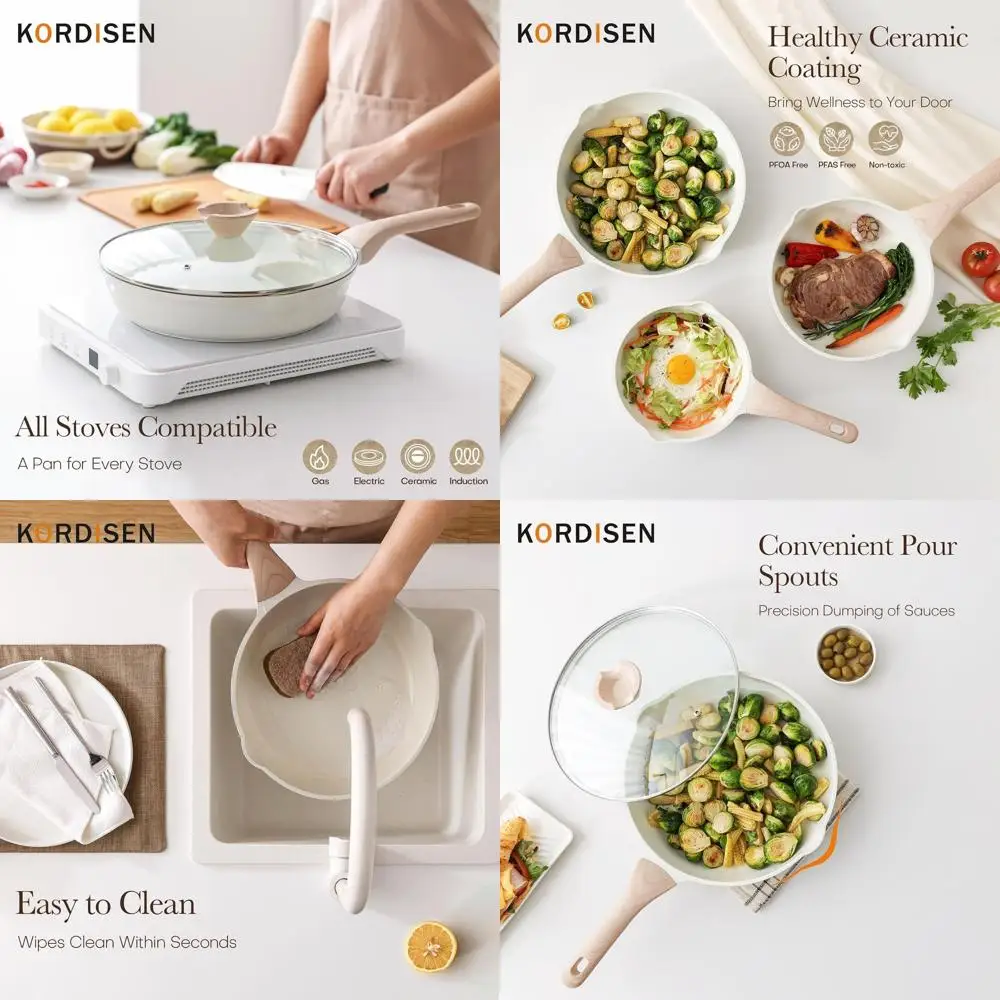 

3-Piece Ceramic Nonstick Cookware Set with Lid, Healthy Induction Pans, Non-Toxic, Stay-Cool Handles (9.5, 11, 12.5)