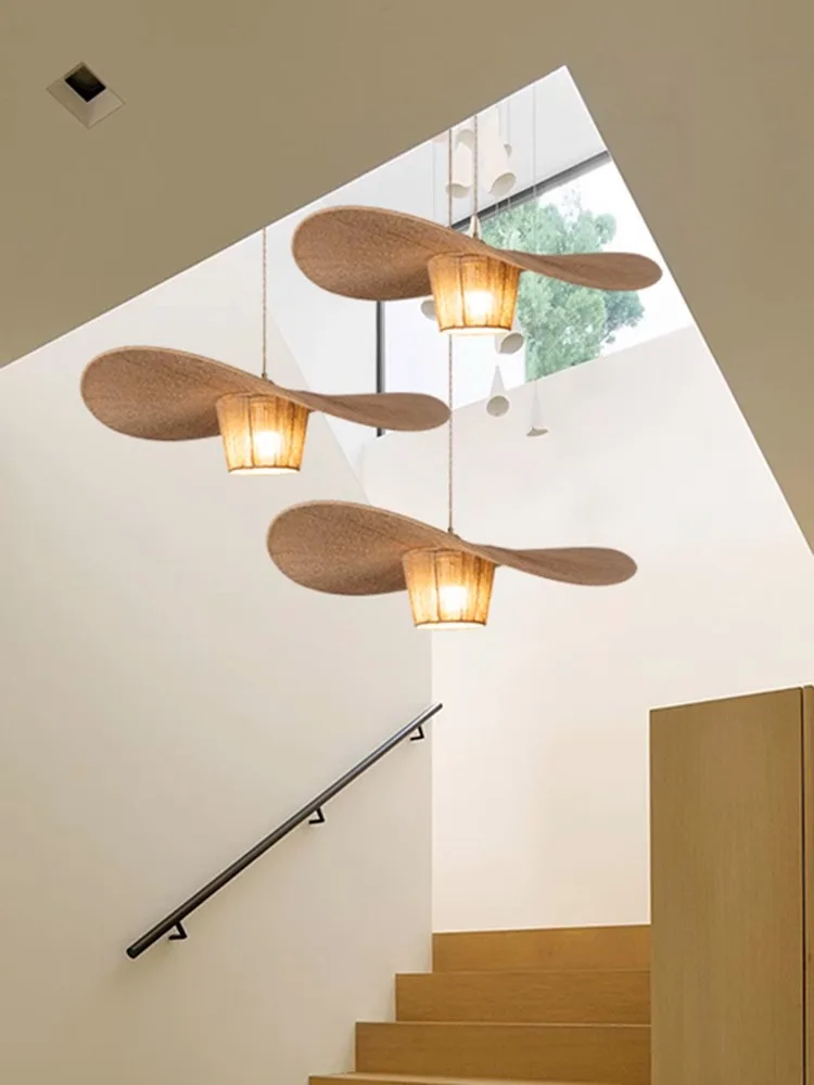 

Modern Nordic Wabi Sabi Hat Hemp Rope LED Pendant Light Restaurant Living Room Home Decoration Bedroom Chandelier Lustre Fixture