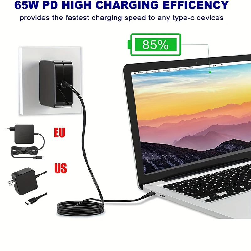 65W USB C PD Charger for Mac Book Pro, Dell Latitude, Lenovo, Huawei Matebook, HP Spectre, Acer Chromebook,Steam deck,Phone