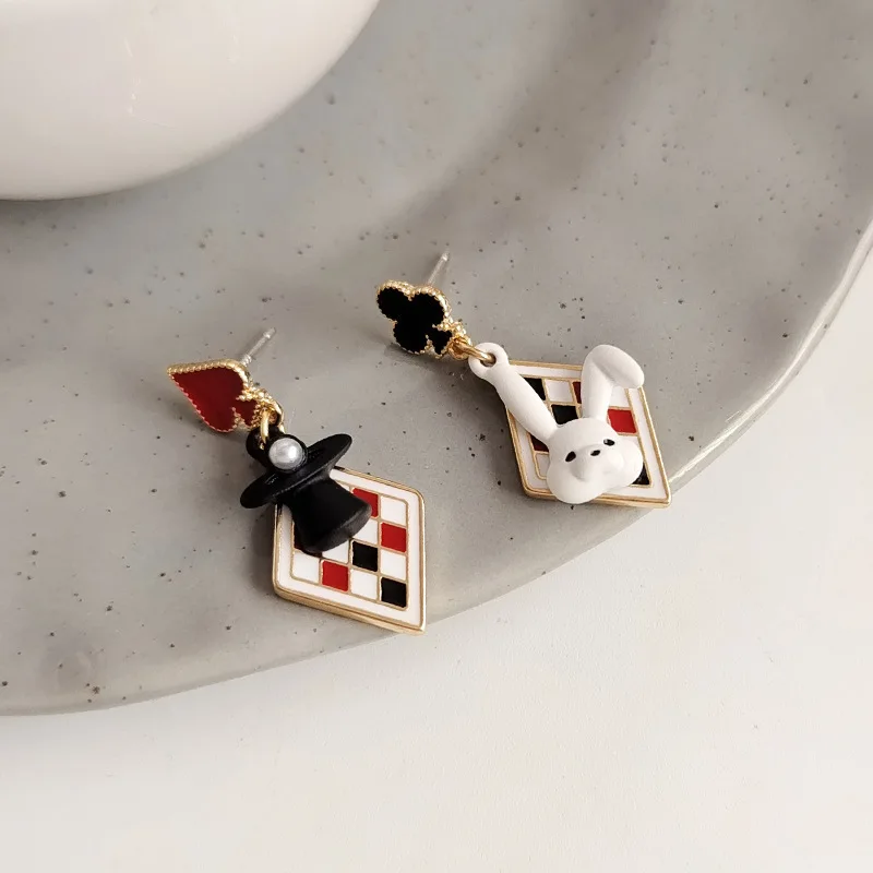 Cartoon Splicing Color Rabbit Earrings For Women Personalized Magic Red Peach Plum Blossom Geometric Earring Fashion Accessories