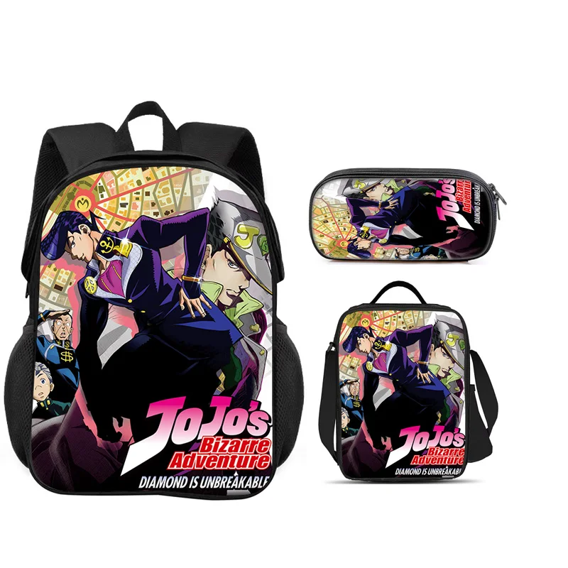 JoJo's Bizarre Adventure 3pcs Set Backpack Pen Bag ice Bag Durable Trendy Versatile School Boy and Girl Birthday Best Gift