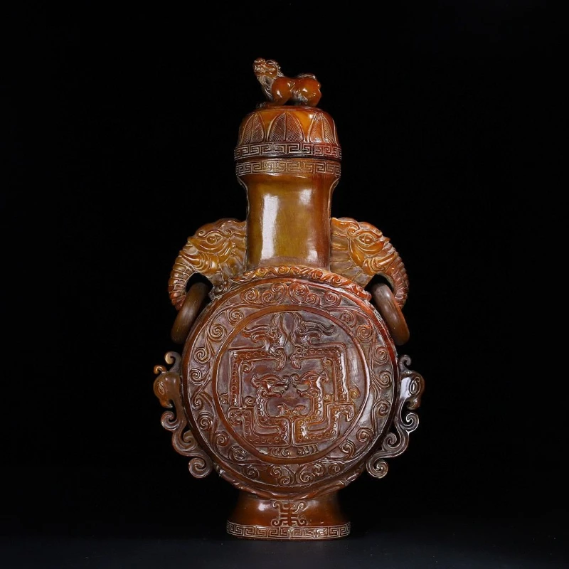 Horn elephant trunk ring ancient dragon and phoenix vase ornament collection