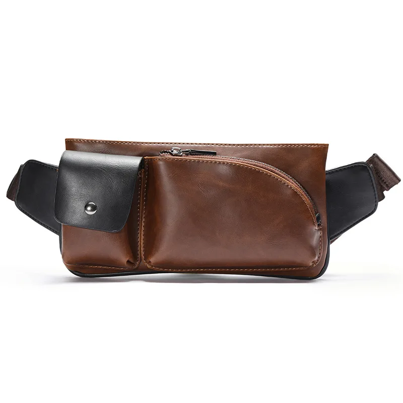 

Xiao.P Crazy Horse PU Leather Men Chest Bag Travel Crossbody Bag Vintage Pocket Single Shoulder Bag Brown Multifunction Bag