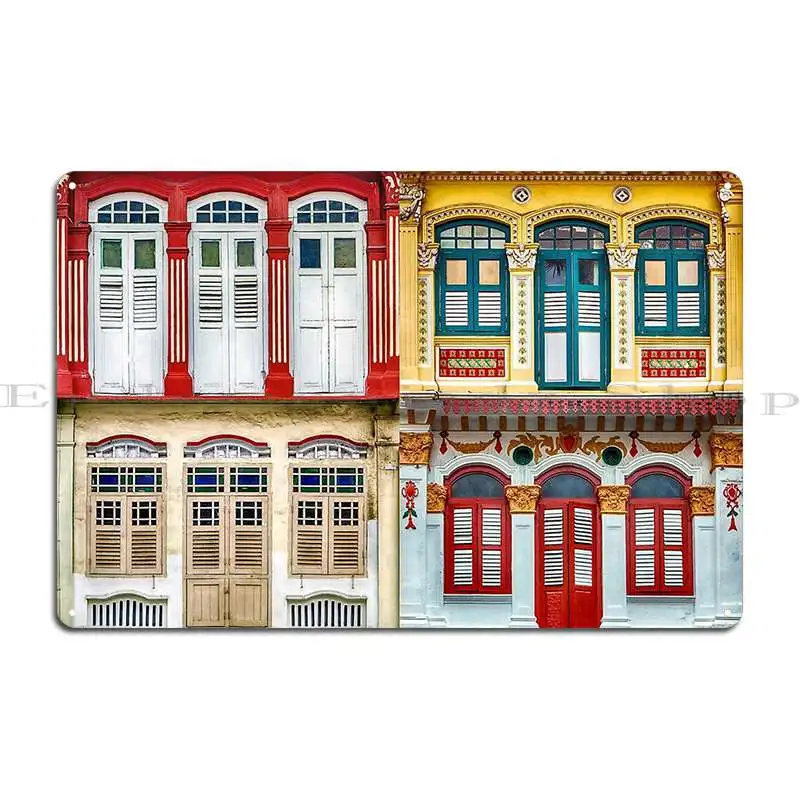 Singapore Heritage Shophouses Of Singapore Metal Sign Wall Cave Iron Kitchen Funny Plaques Tin Sign Poster