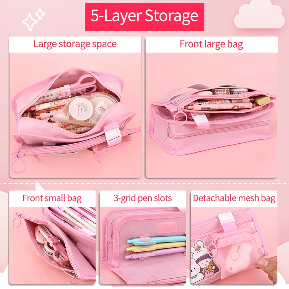 High Appearance Level Girl Pen Bag In Primary School Cute Cartoon Large Capacity Stationery Bag Multi-Functional Pencil Case