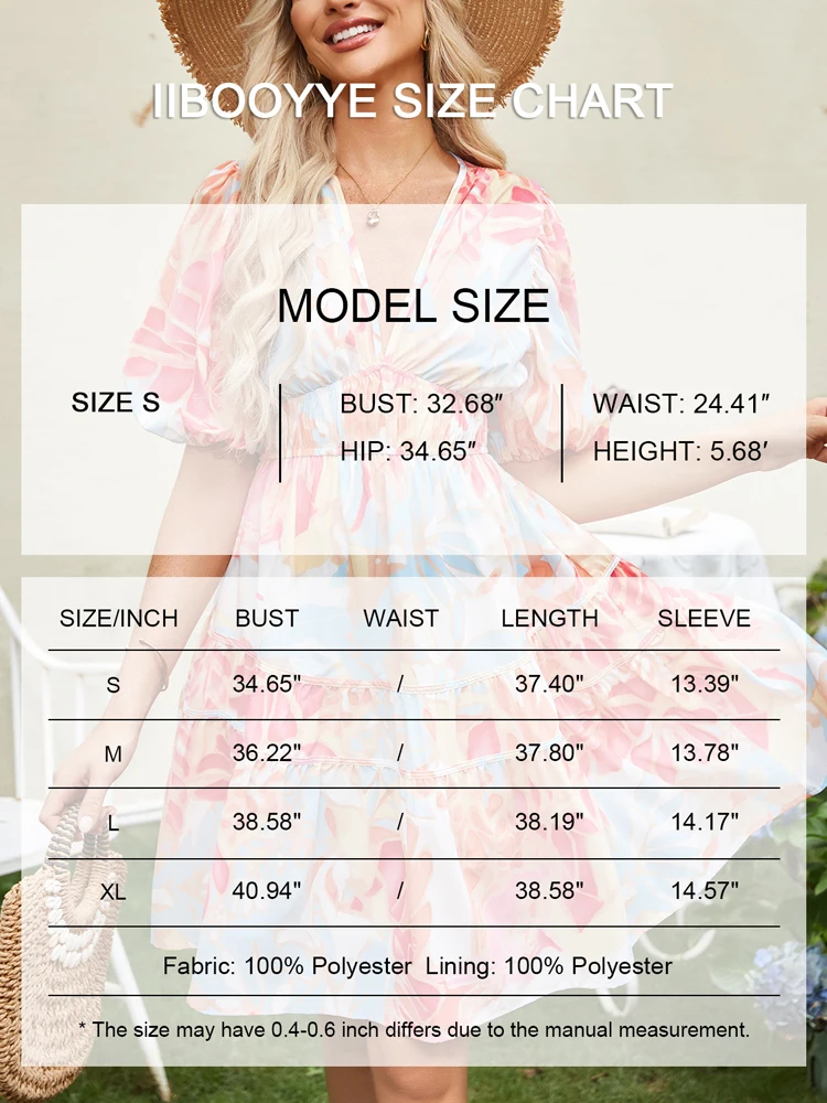 Neues Sommerkleid für Damen, bequem und locker geschnitten, mit kurzem Arm, elegantem V-Ausschnitt und modischem Print. – Detail 1