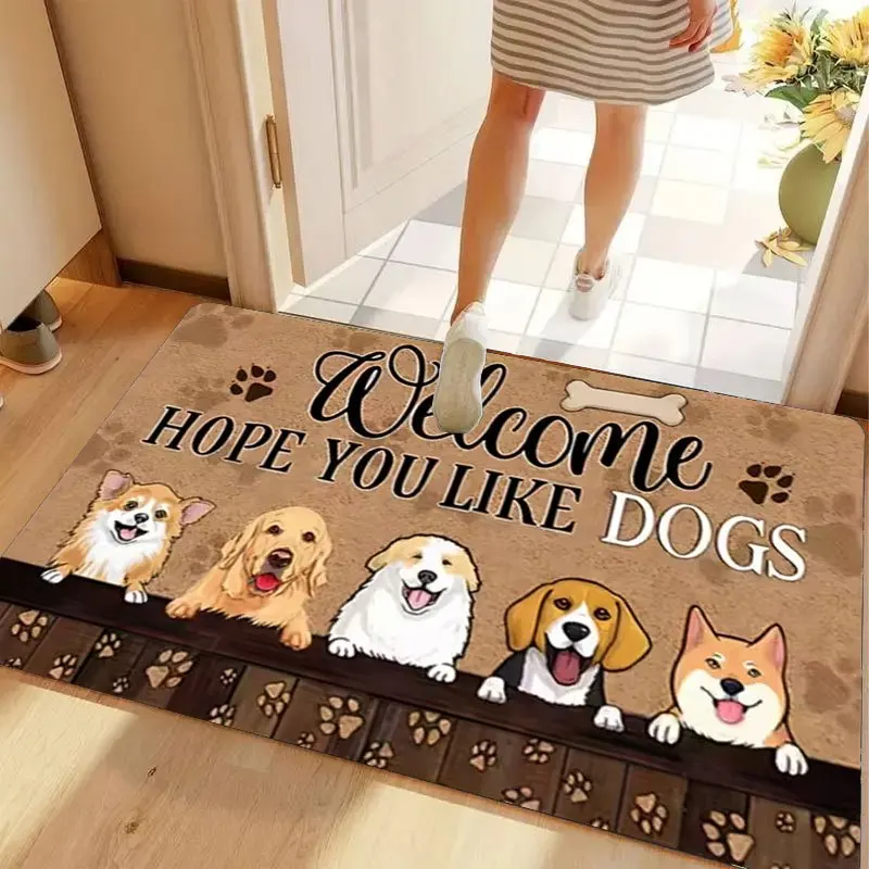 Tapis d'entrée antidérapant avec impression de groupe de chiots mignons, idéal pour les amoureux des chiens, décoration pour la maison et l'entrée.