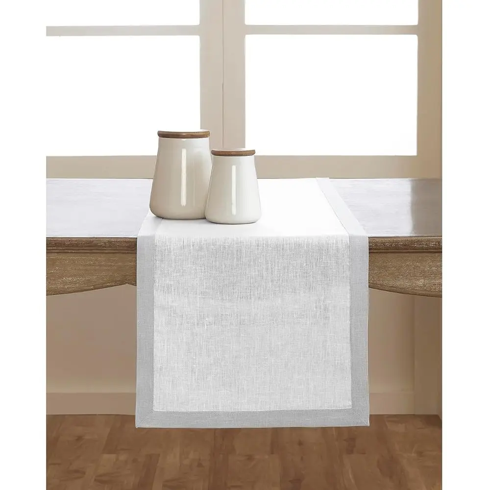 

14x90 Inch 100% Linen Grey and White Table Runner for Spring and Summer Dining