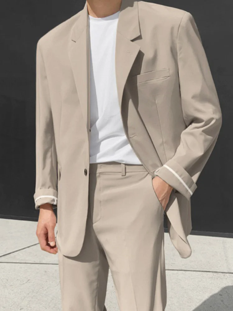 Color Solid Thin Section (Sold Separately) Men's Casual Suit 2022 New Korean Style Loose Simple Fashionable Set Trousers