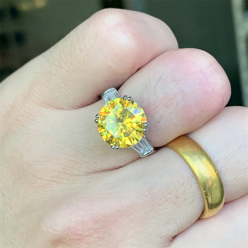 Solitaire Round cut 6ct AAAA Zircon Ring Silver Color Engagement Wedding Band Rings for women Bridal Party Jewelry Gift