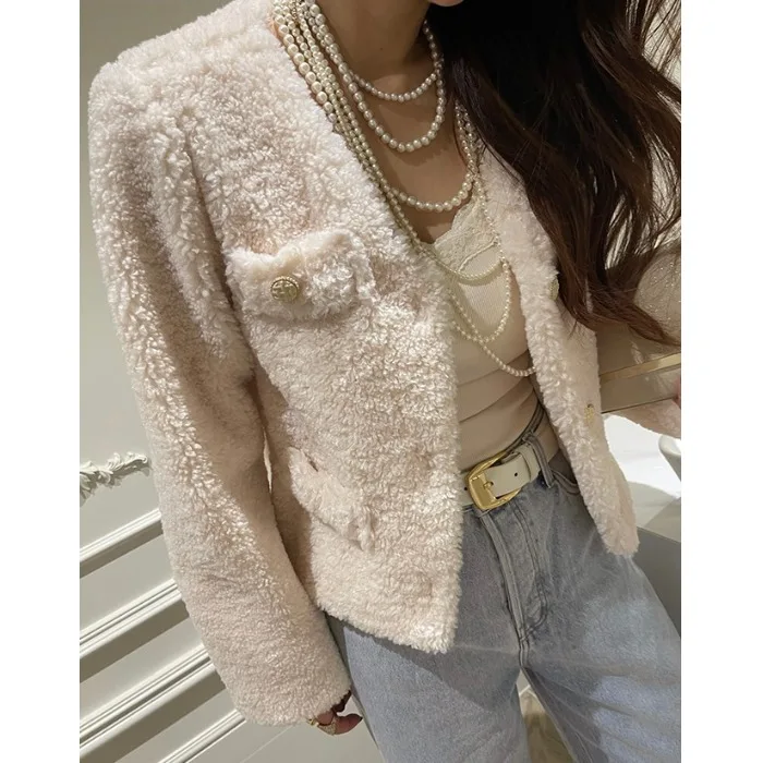 الكورية Sle ort لامب الفراء Jaet المرأة الحلو شيك الخريف الشتاء جديد Faion تنوعا لطيف العمر الدفاع عن النفس الصغيرة Fraance St...