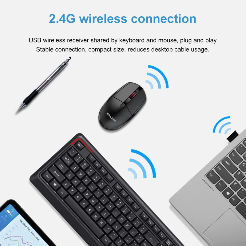 Erazer KN201 Wireless Keyboard and Mouse Combination 104-Key Keyboard DPI Three-Speed Adjustable Mouse Ergonomics Home Office