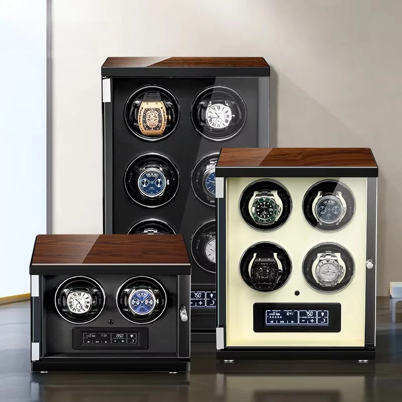 Luxury Black Watch Box Automatic Winding High-end Gifts Storage Box 6 Watches Winder LED Display