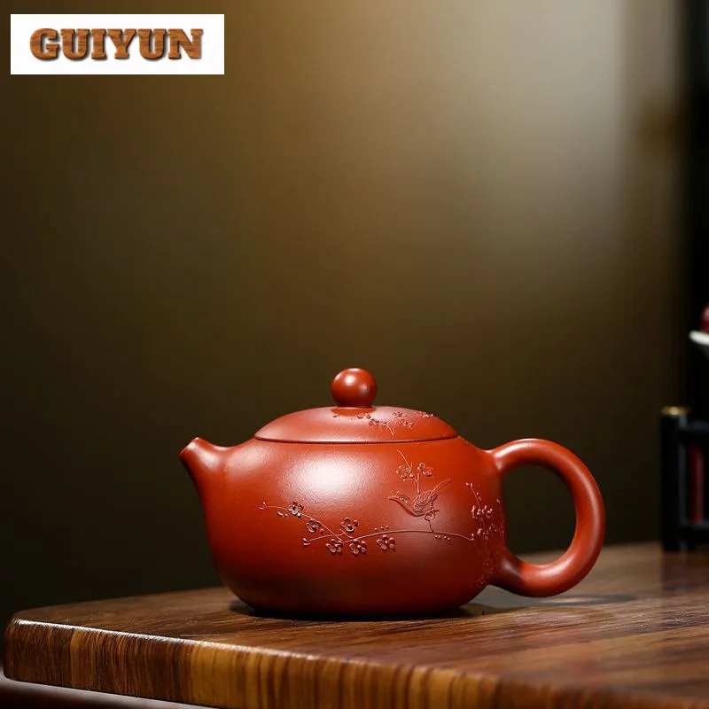 250ml Ancient Yixing Purple Clay Teapots Handmade Bird Fun Xishi Pot Raw Ore Dahongpao Mud Tea Soaking Kettle Zisha Tea Set Gift