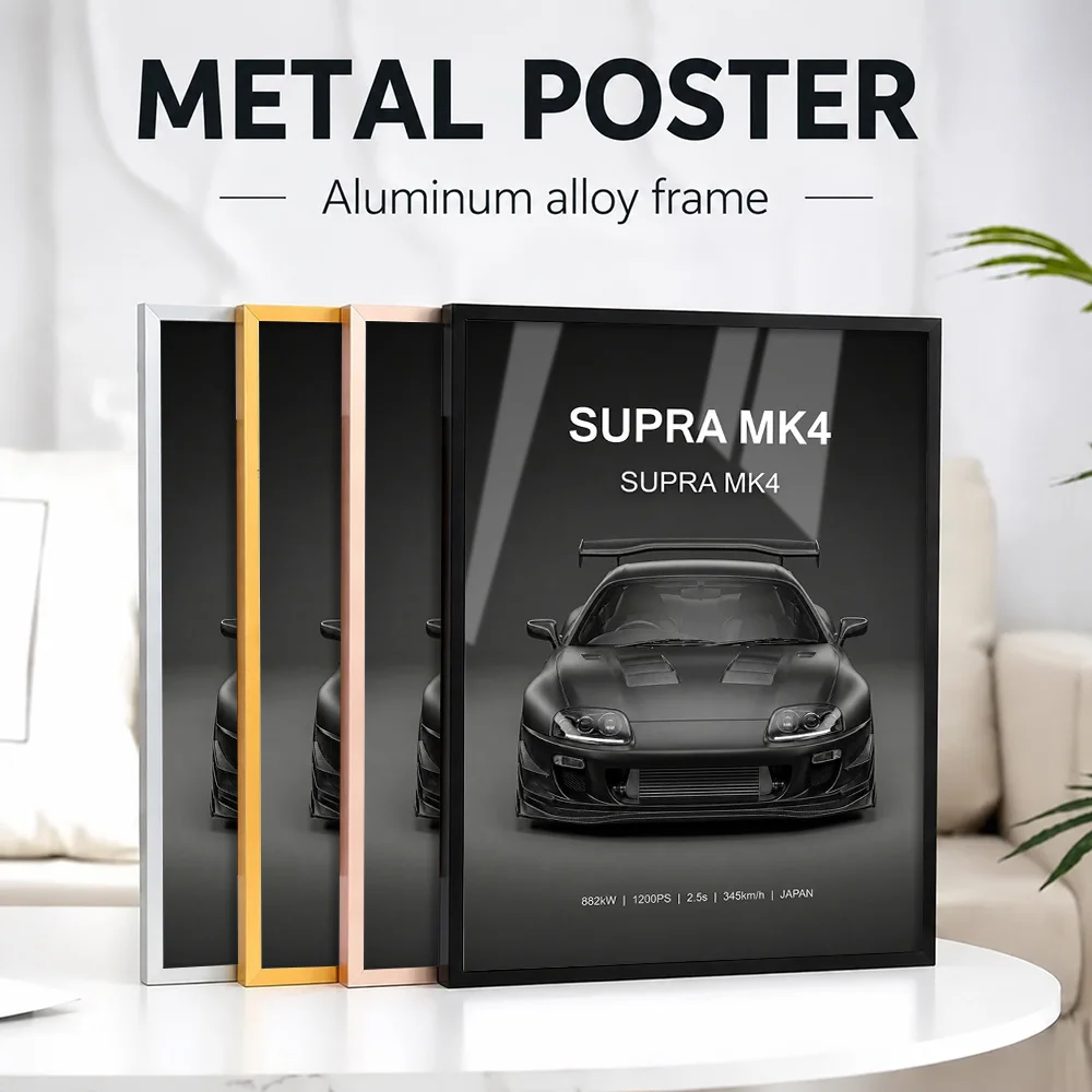 Sleek Black Japan Supra MK4 Car Metal Poster With Aluminum Alloy Frame Customized Photo Blueprint Style Wall Art For Workshop