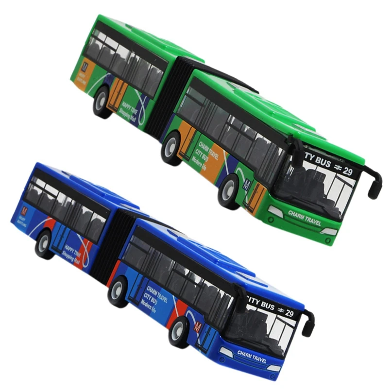 2 Pcs Children's Diecast Model Vehicle Shuttle Bus Car Small Baby Pull Back , Blue & Green