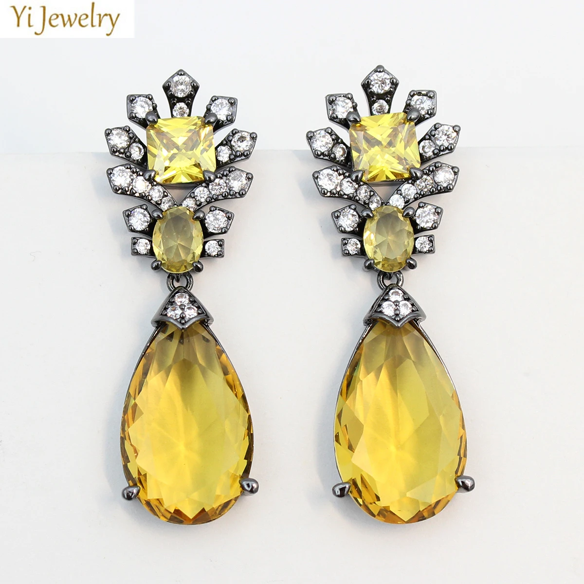 

unique yellow blue water drop Earrings Evening Party Jewelry Wedding Bride Earrings Zircon Female Gift