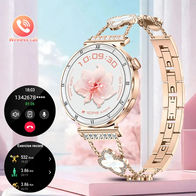 

LIGE 1.19" Ultra-Slim Bluetooth Call Waterproof Smart Watch Women AMOLED HD Display Sport Fitness Tracker Heart Rate Smartwatch
