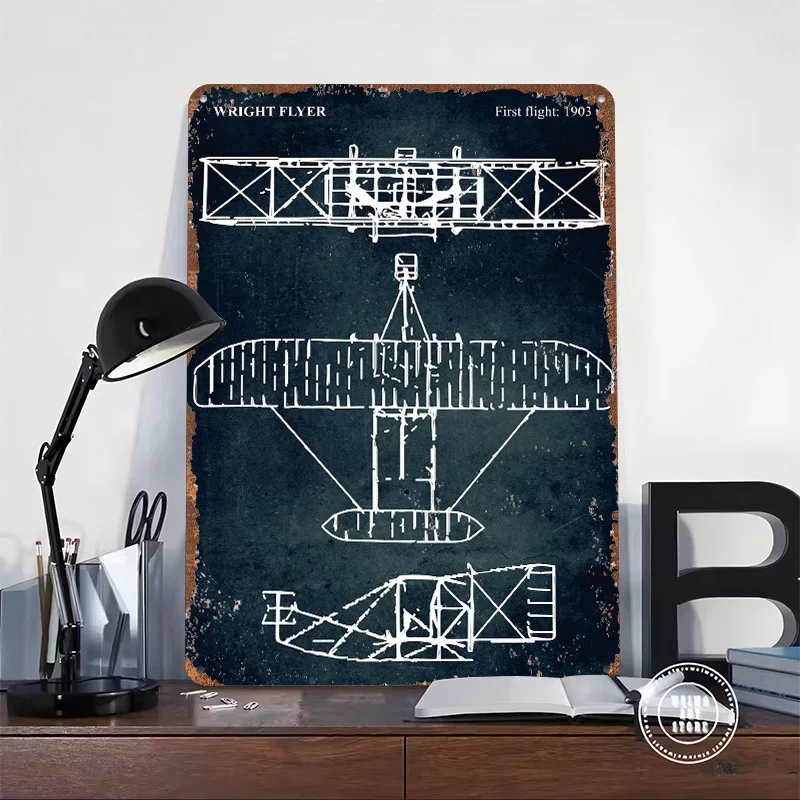 WRIGHT FLYER - First Flight 1903 Printing Poster Customized Retro Wall Art Vintage Metal Signs for Room Office Decoration Gaming