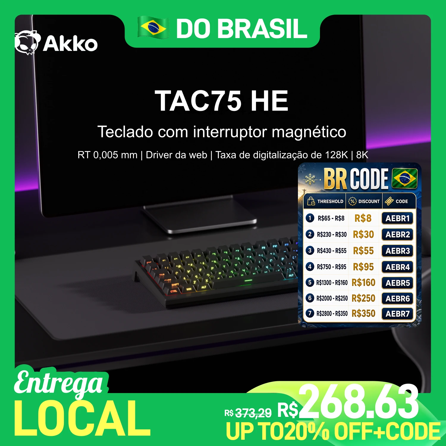 Akko TAC75 HE Magnetic Switch Keyboard 75% Gaming Keyboards Rapid Trigger 0.005mm 8K RGB Wired Esports Custom Keyboard for Gamer