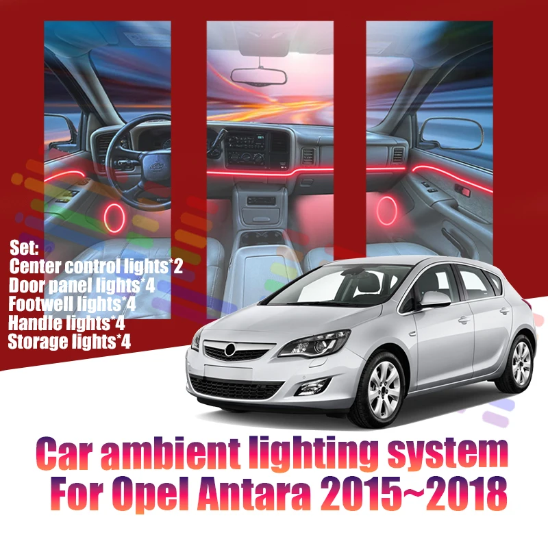 Luces LED Ambientales para Opel Antara 2015~2018 P09 MK4, Luces de Atmósfera Coloridas, Tira de Neón Interior para Auto, Iluminación RGB de 64 Colores