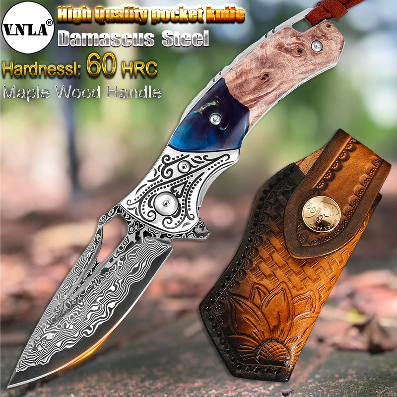 

VNLA High Hardness VG-10 Damascus Steel Folding Knife Outdoor Camping Survival Hiking Fishing Easy Carrying Multi-Purpose Knife
