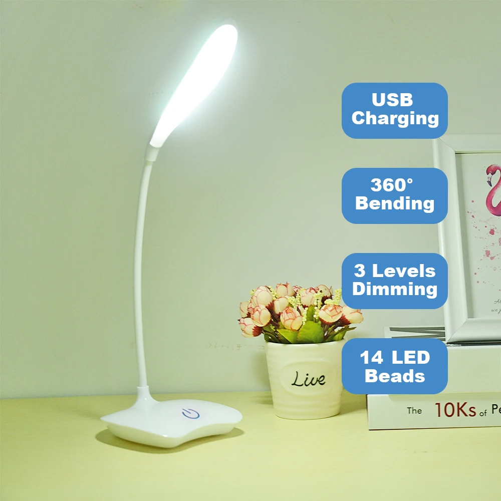 Office Desk LED Table Lamp USB Rechargeable Battery Bright Lamp Eye Care Mini Flex Room Desk Children's Lamp Bedroom Nightstand