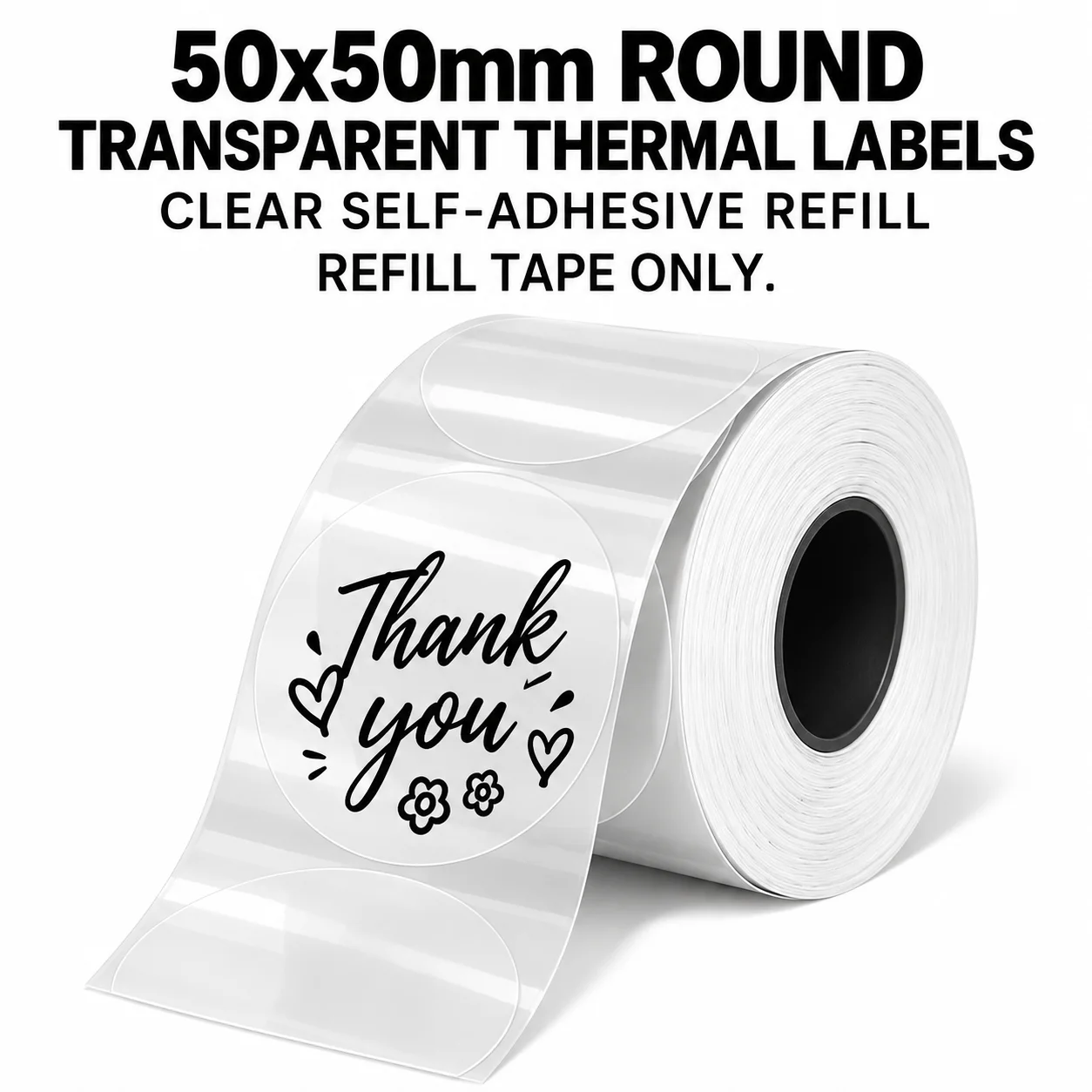 50x50mm Round Transparent Thermal Labels, Oil-Resistant Self-Adhesive Refills for P50 M110 M221, Halloween and Christmas Gifts