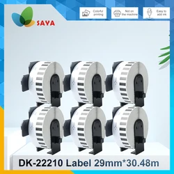 Etiqueta de transporte de papel térmico, 6 Rolls Etiqueta para Brother Label Printer, Comprimento contínuo, DK-2210, dk 22210, 29mm * 30.48m, Comprimento