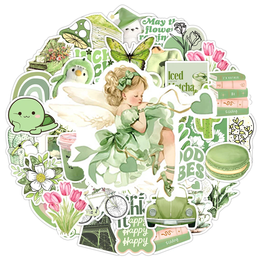 

10/30/50pcs INS Style Green Girl Aesthetic Stickers for Stationery Luggage Phone Notebook Car Cute Cartoon Sticker Kid Toy Gifts
